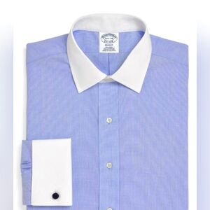 Brooks Brothers Blue Stretch Regent Fit Dress Shirt with French Cuffs (Neck 17)